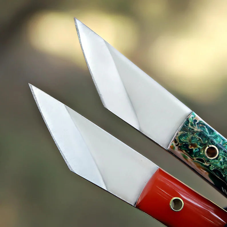 Pair Of Handmade j2 Steel Skinning Knife With Leather Sheath Cover