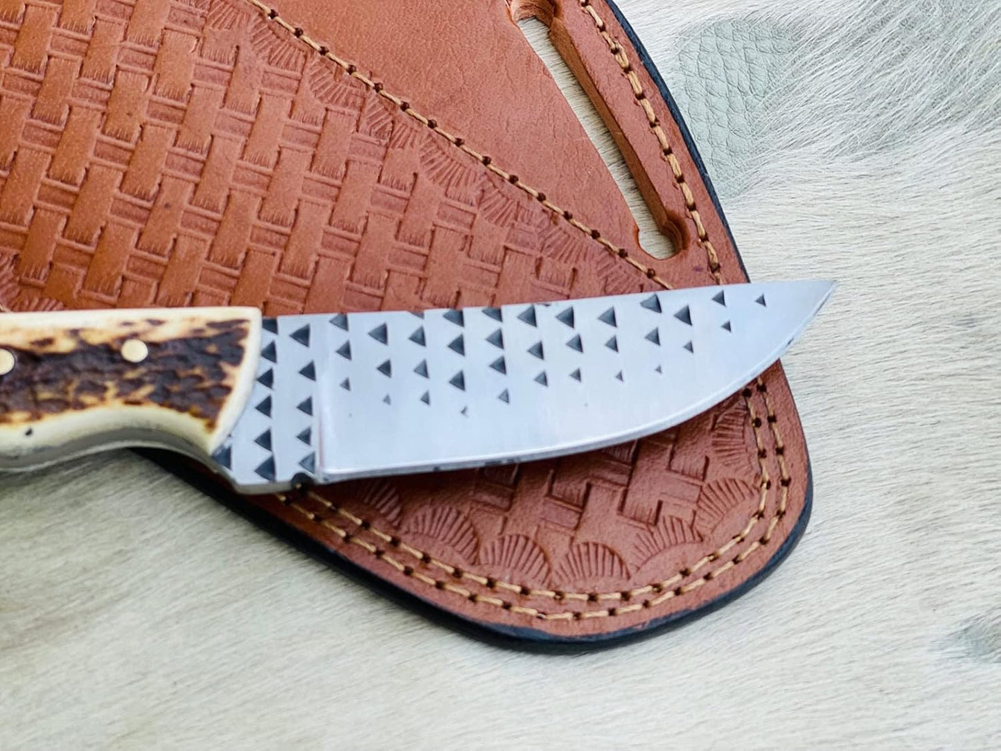 CUSTOM HANDMADE COWBOY SKINNER KNIFE WITH LEATHER COVER || DRS KNIVES HUB