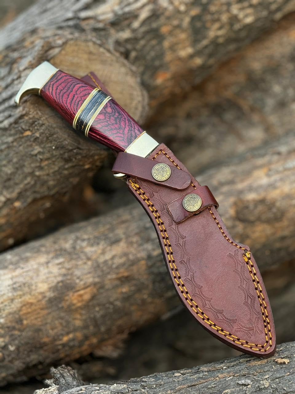Handmade Damascus Steel Heavy Duty Kukri Knife Sharp Blade, With Leather Sheath