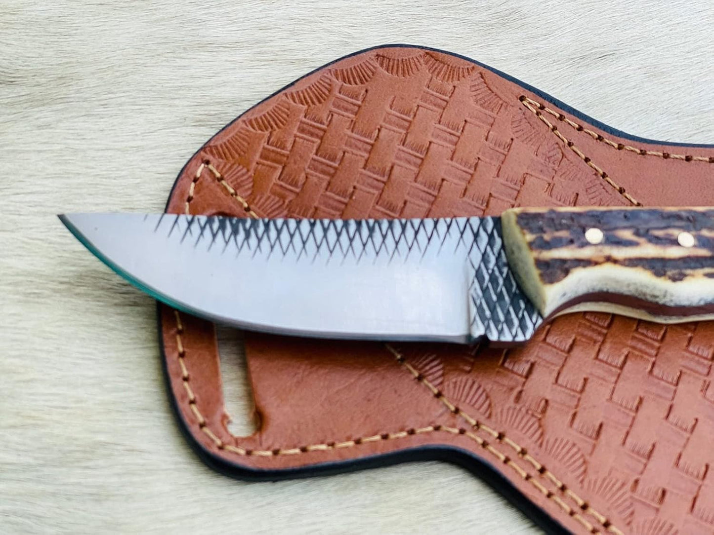 CUSTOM HANDMADE COWBOY SKINNER KNIFE WITH LEATHER COVER || DRS KNIVES HUB