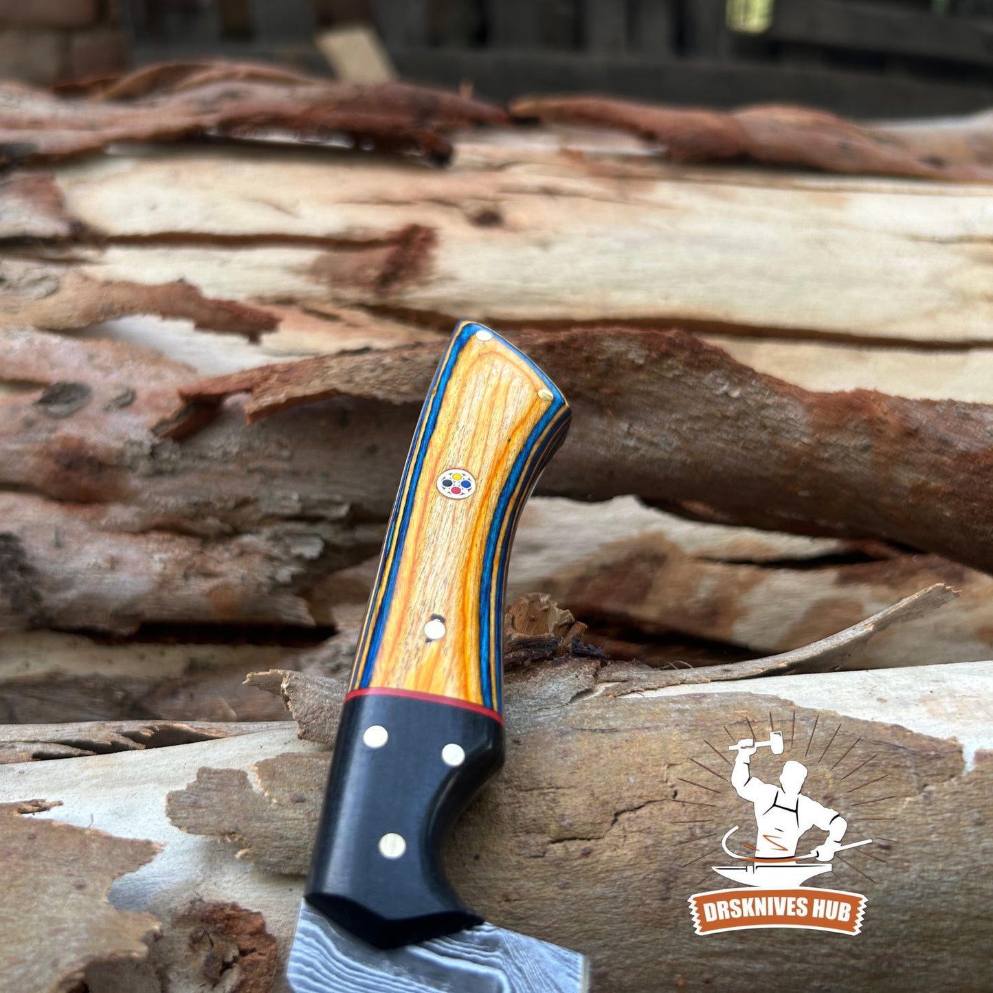 Handmade Damascus Hunting Knife – Fixed Blade Skinning Knife with wood Handle & Leather Sheath | Drs Knives Hub