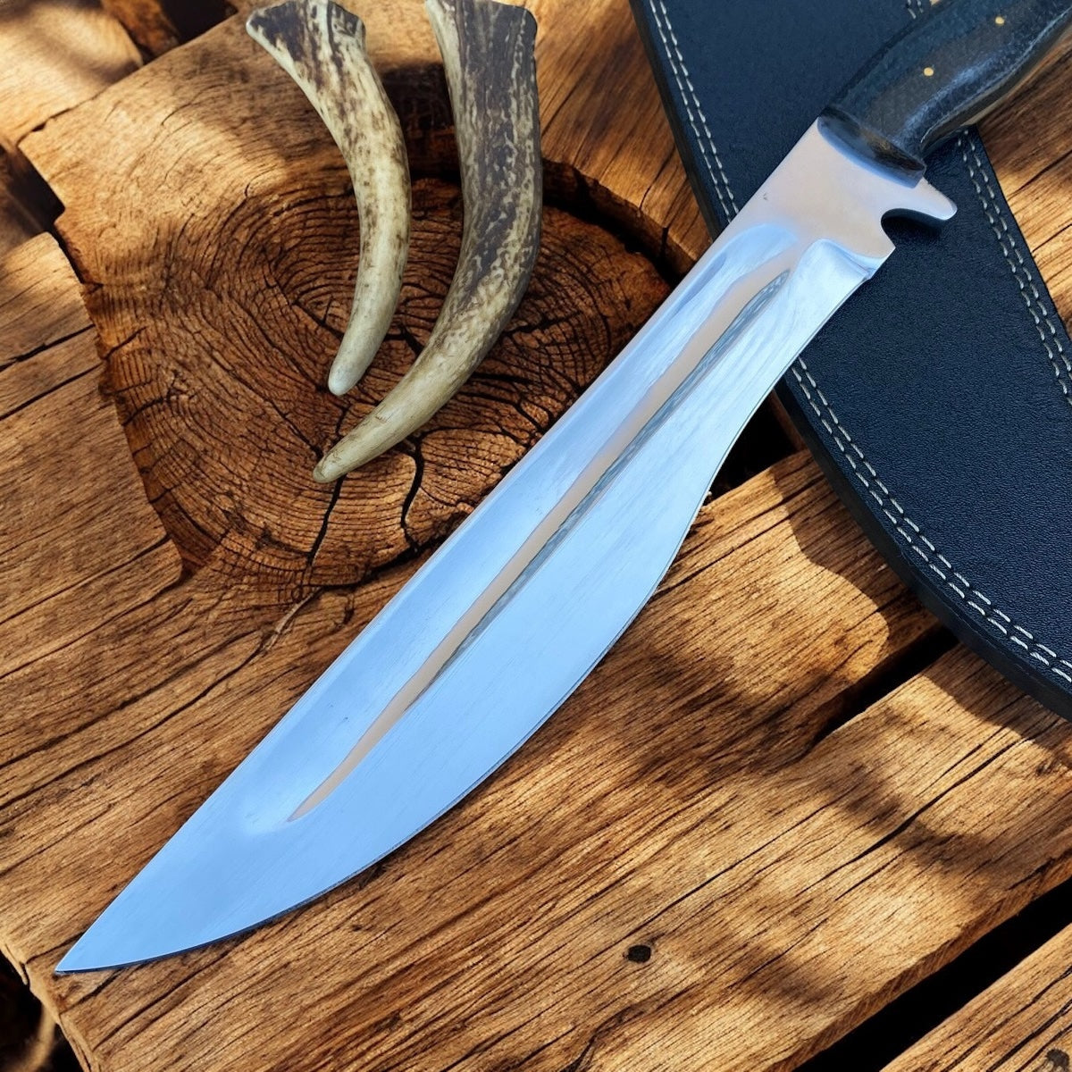 18” Handmade Damascus Steel Crocodile Dundee Bowie Knife – Survival Hunting Knife with Leather Sheath | DRSKNIVES HUB