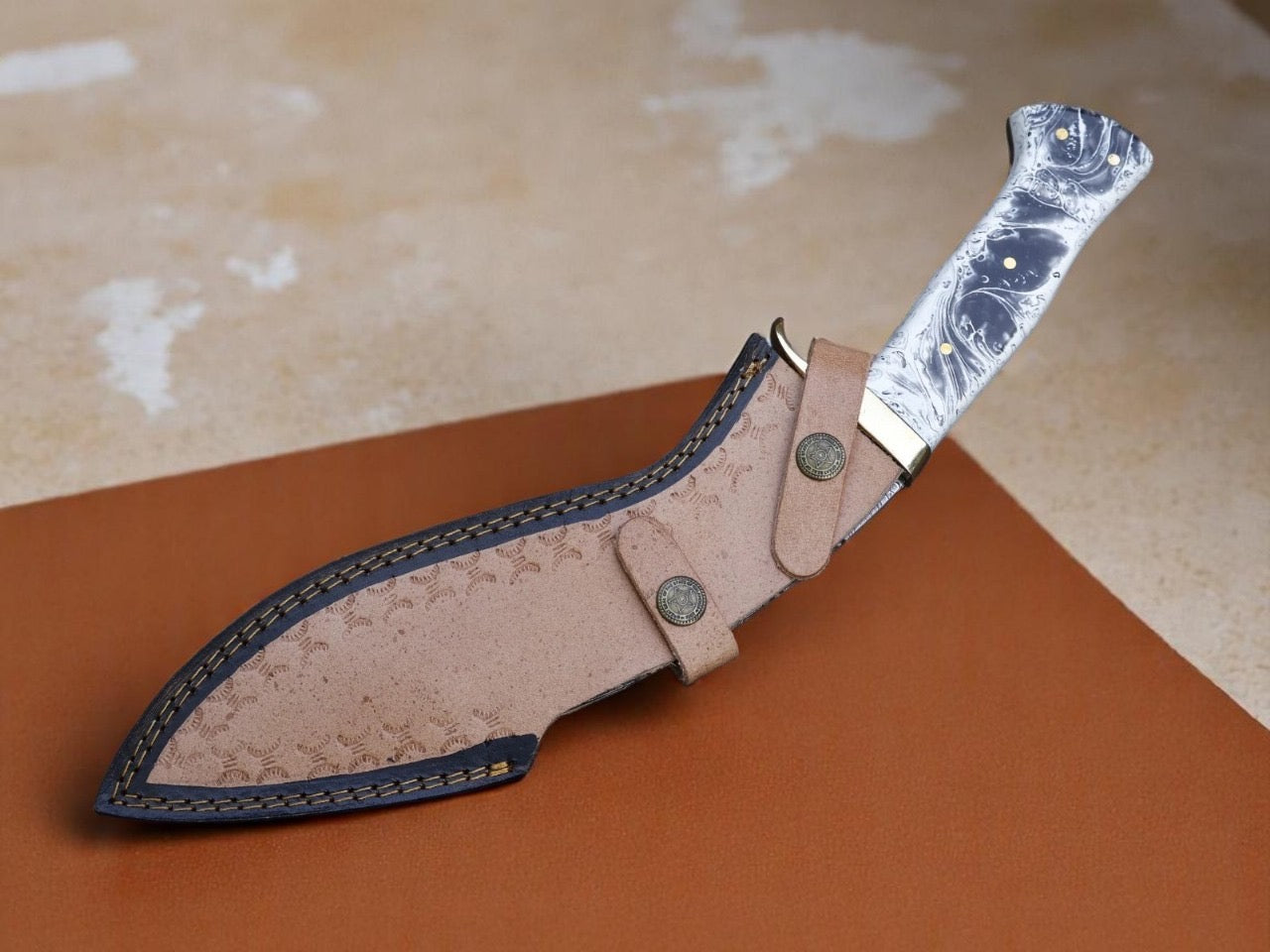 Damascus Steel Blade Handmade Kukri Knife Resin Handle With Leather sheath || Drs Knives Hub