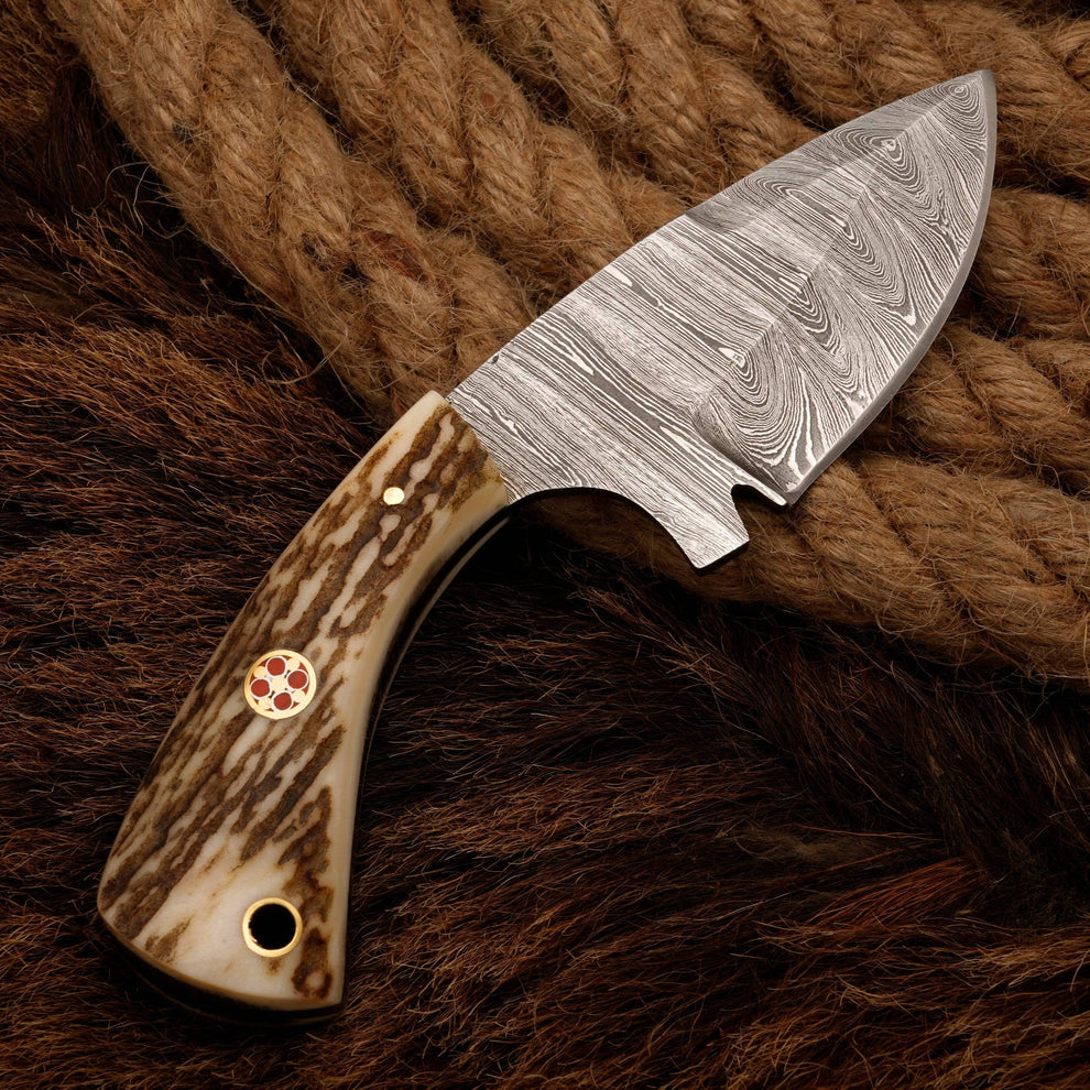 Antler Horn Handle Custom Handmade Skinner knife with leather wrap || drs knives hub