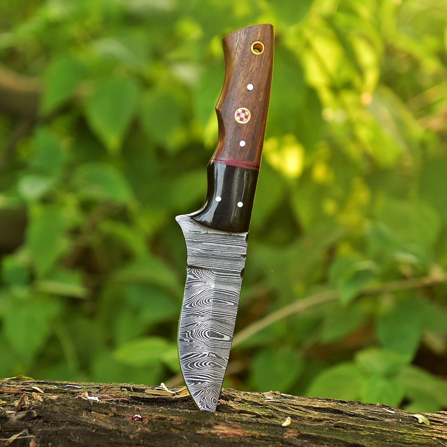 Damascus Steel Survival Knife 8'' Overall Horn And Wood Handle With Sheath || Drs Knives Hub