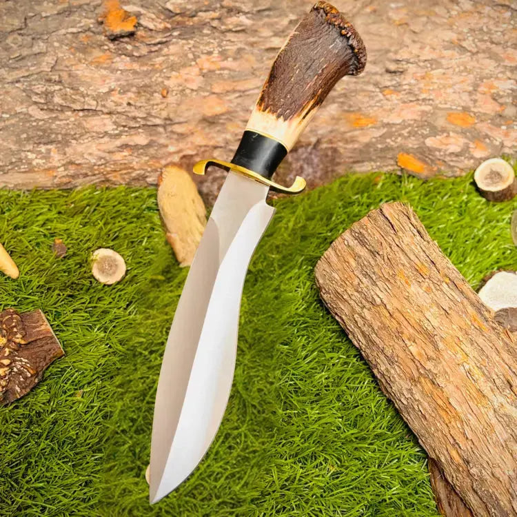 D2 Steel Handmade bowie knife with leather sheath cover antler horn handle || drs knives hub