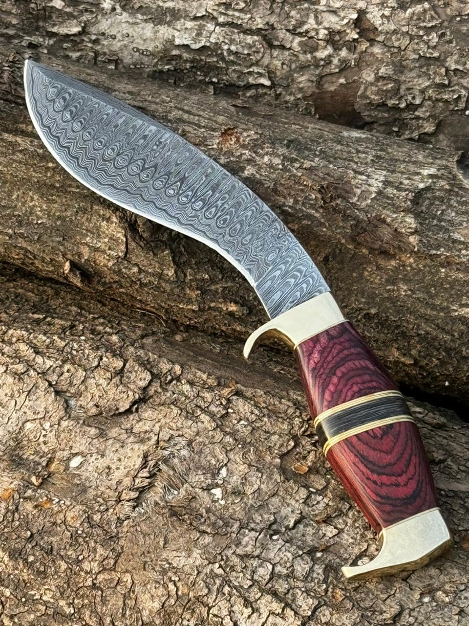 Handmade Damascus Steel Heavy Duty Kukri Knife Sharp Blade, With Leather Sheath