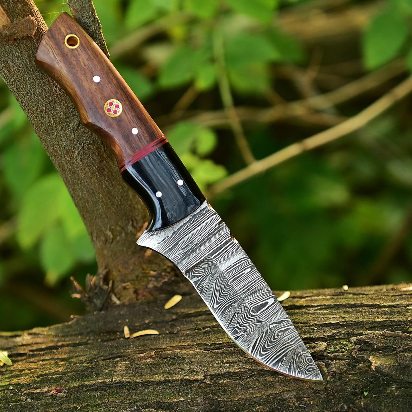Damascus Steel Survival Knife 8'' Overall Horn And Wood Handle With Sheath || Drs Knives Hub