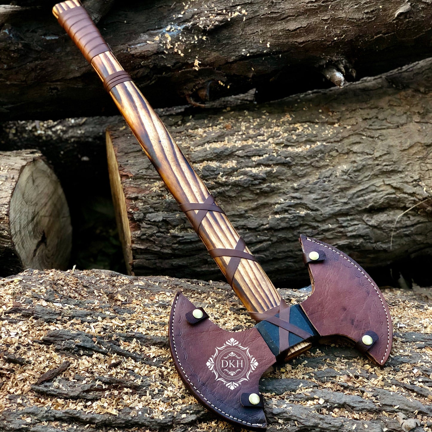 Handmade Carbon Steel Viking Axe Double Head Axe With Leather Sheath Cover
