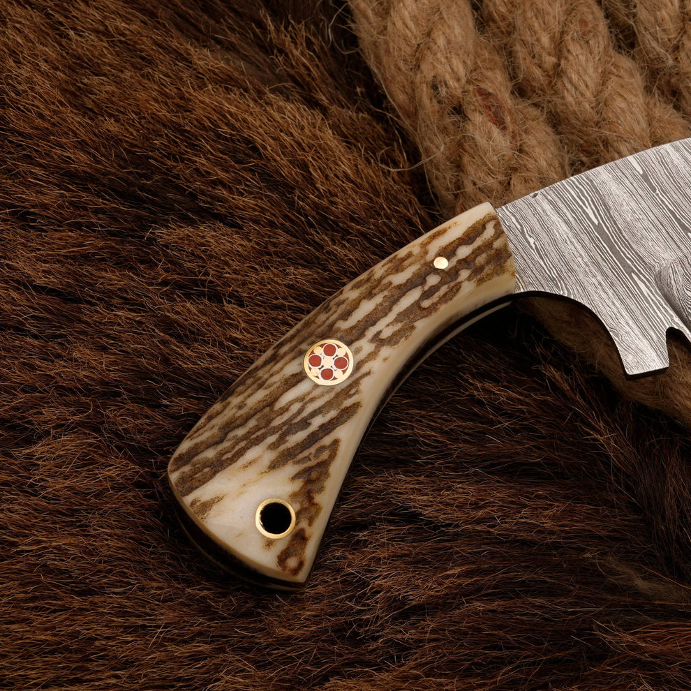 Antler Horn Handle Custom Handmade Skinner knife with leather wrap || drs knives hub
