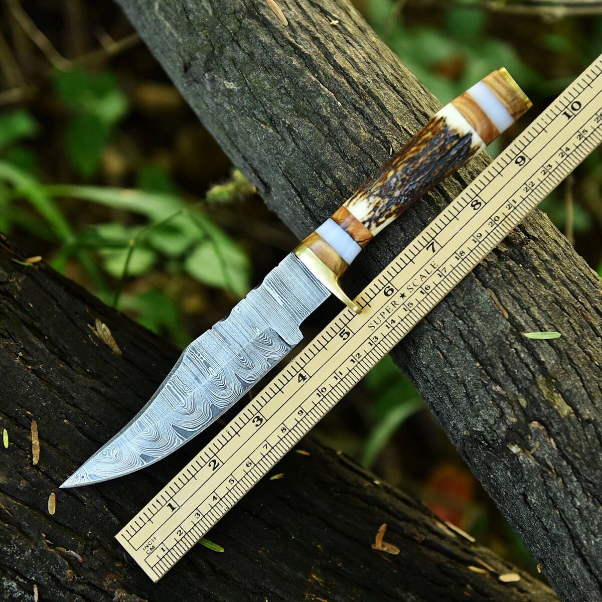 OUTDOOR KNIFE HAND FORGED DAMASCUS STEEL BLADE HUNTING KNIFE || DRS KNIVES HUB