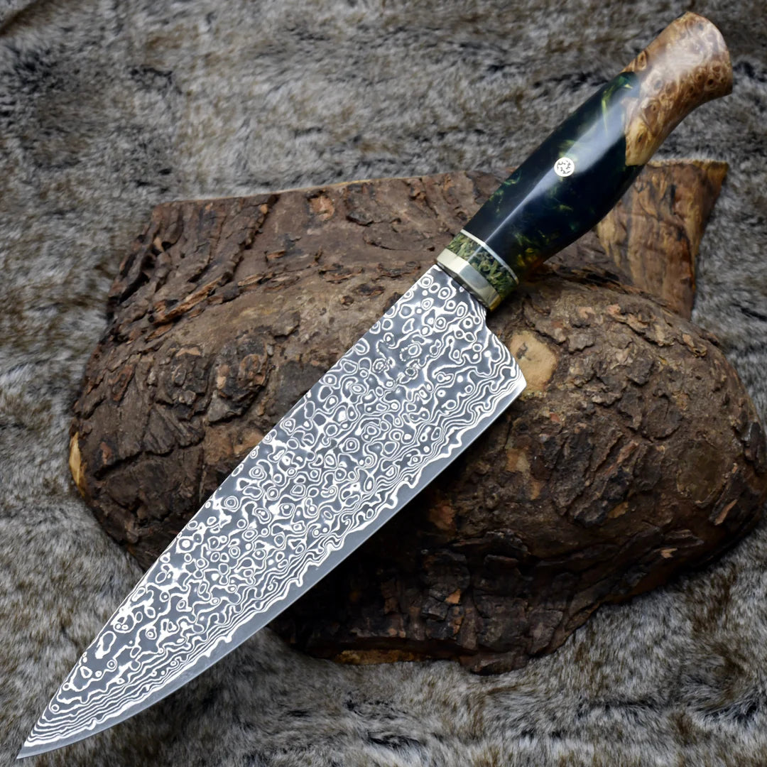 DAMASCUS CHEF KNIFE WITH OLIVE WOOD HANDLE || DRS KNIVES HUB