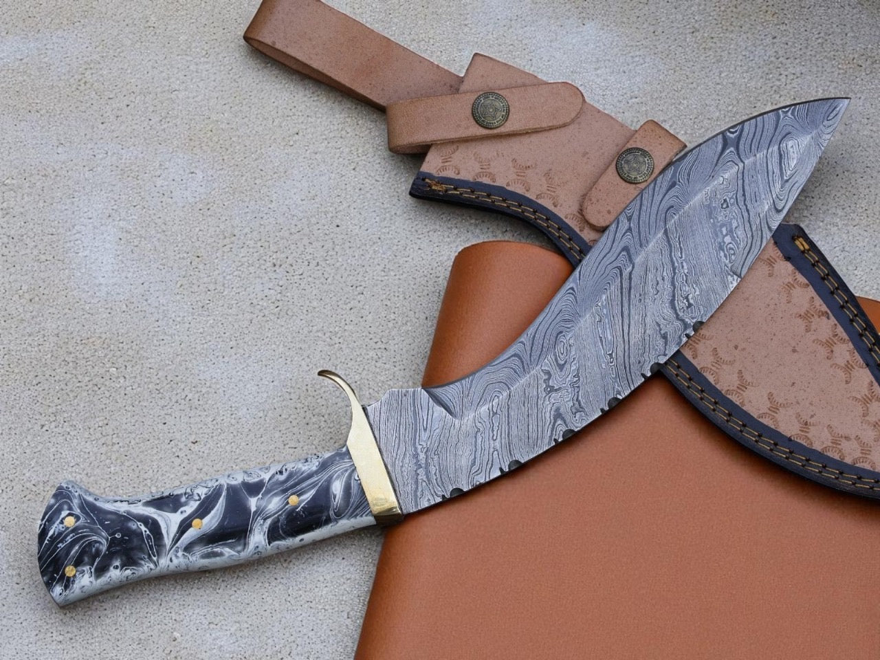 Damascus Steel Blade Handmade Kukri Knife Resin Handle With Leather sheath || Drs Knives Hub
