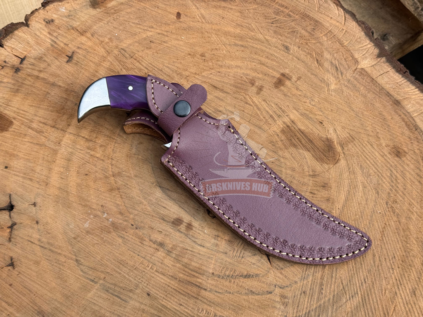 Damascus Hunting Knife 10.5" – Resin Handle with Leather Sheath | DRSKNIVES HUB