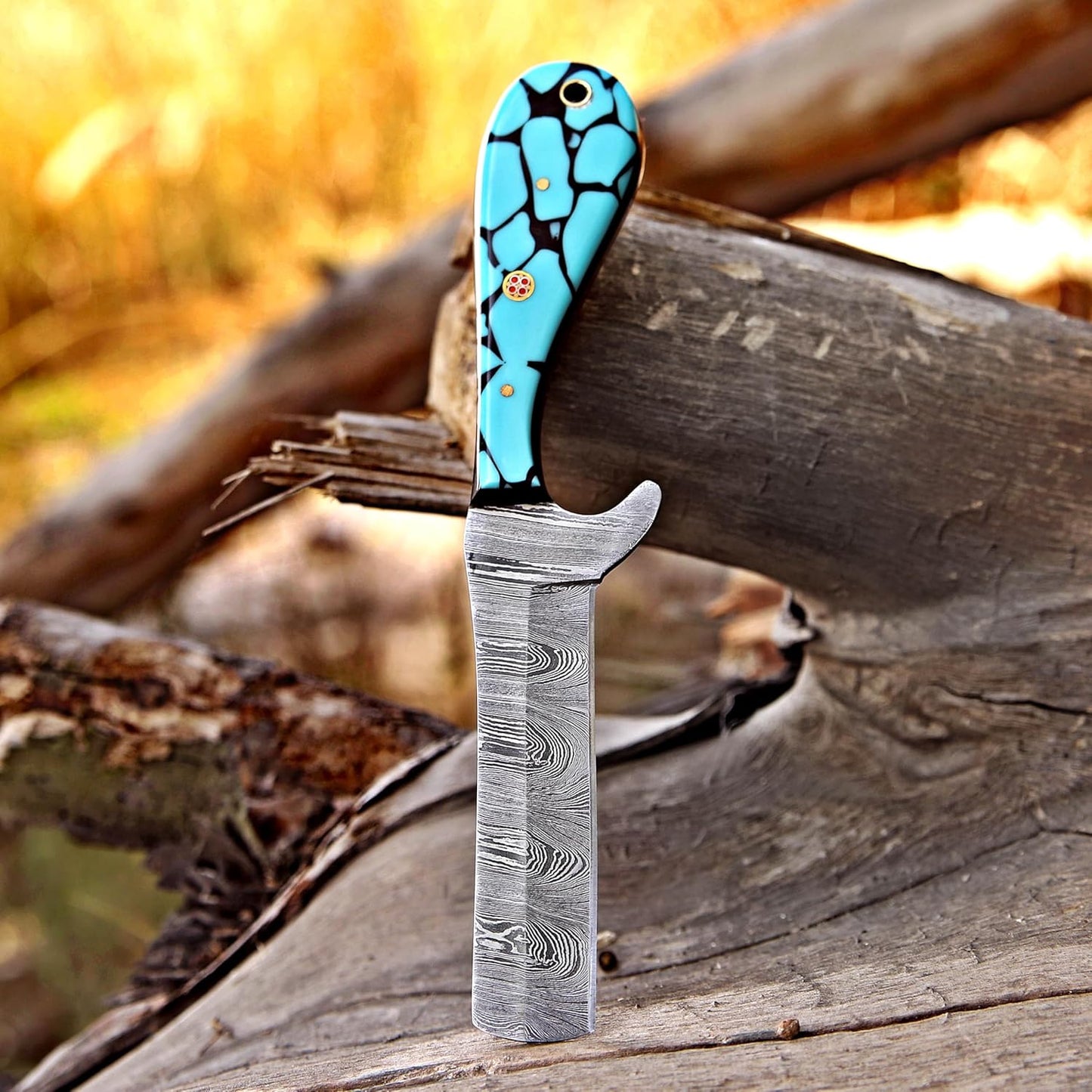 Handmade Damascus Steel Bull Cutter Knife – Cowboy EDC Knife with Pancake Leather Sheath | DRSKNIVES HUB