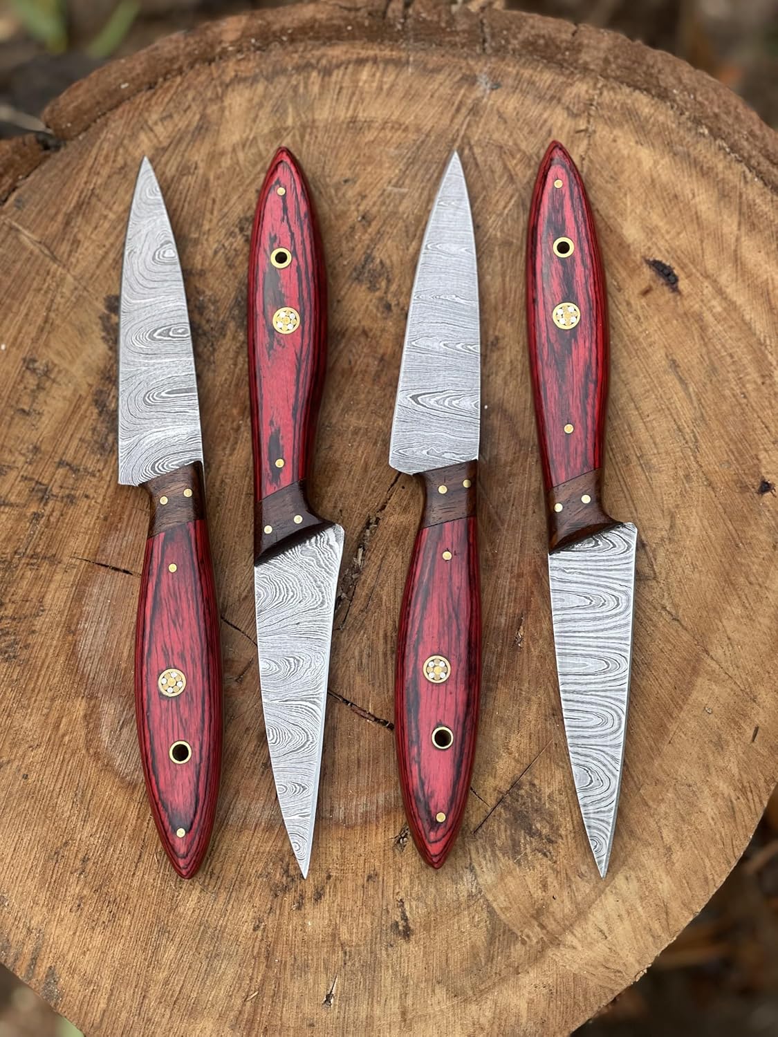 Set Of 4 Pieces Handmade Damascus steel Steak Knives With Leather Bag Overall 9''