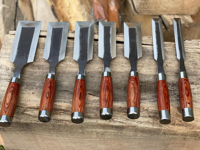 Hand Forged Chisel Set with Wooden Handles, Woodworking Tools
