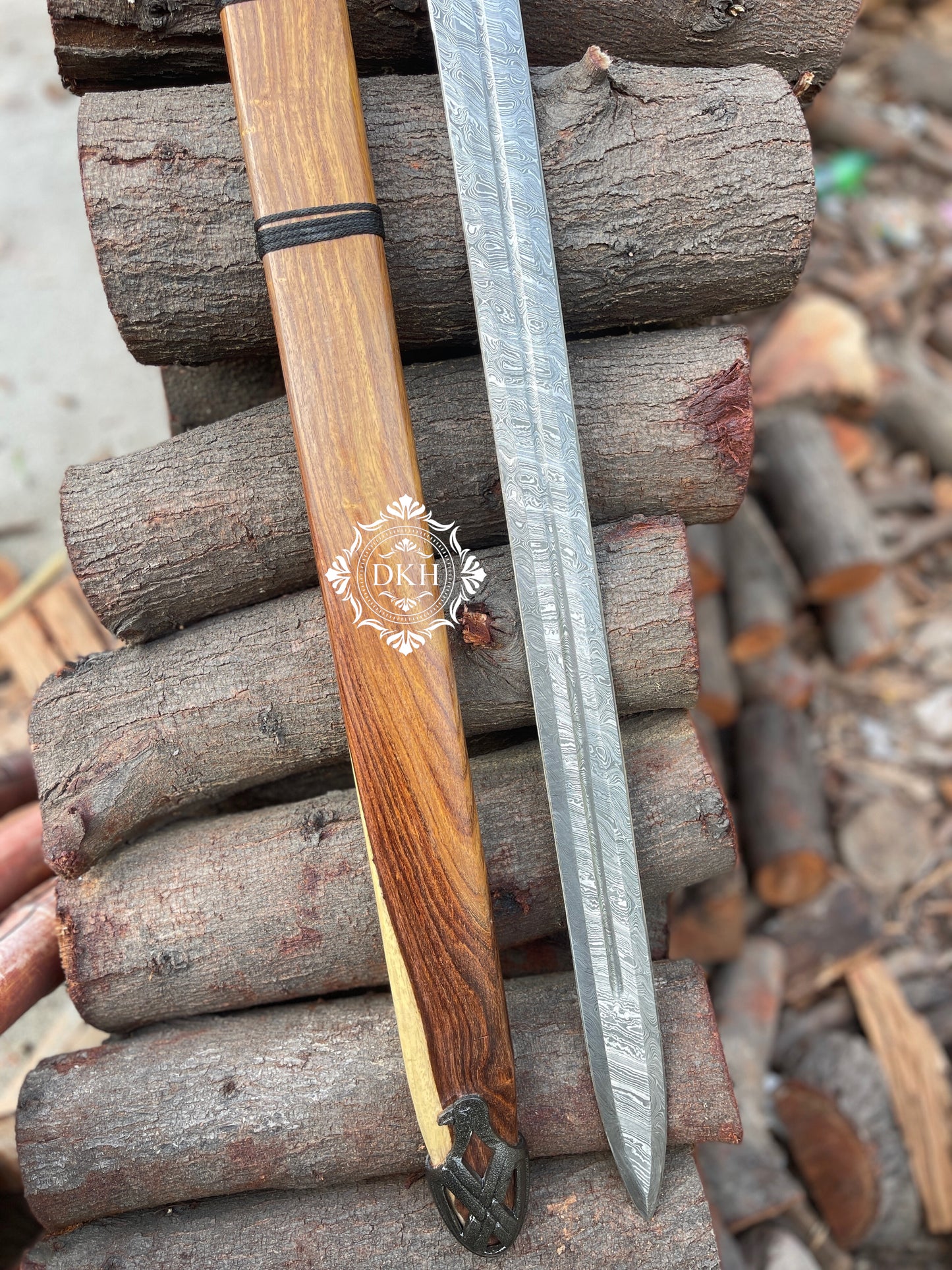 Rose Wood Handle Sword Custom Handmade Damascus Steel Sword