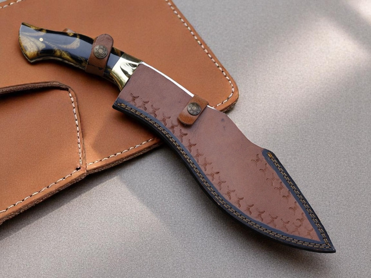 Resin Handle Custom Handmade Stainless Blade Edc Kukri Knife With leather sheath Cover || Drs Knives Hub