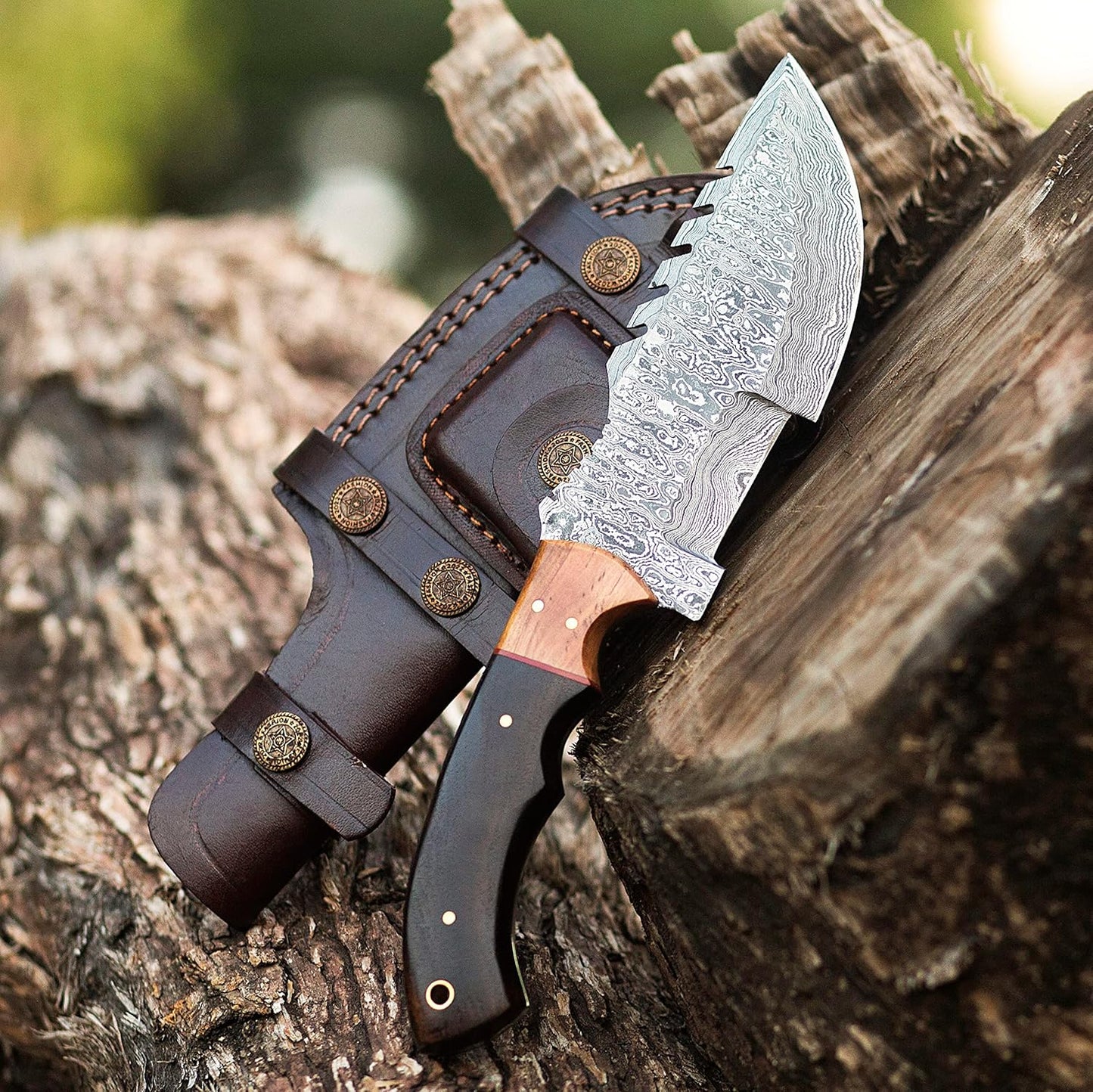 Handmade Damascus Steel Tracker Knife – 10" Outdoor Survival & Camping Knife with Leather Sheath | DRSKNIVES HUB