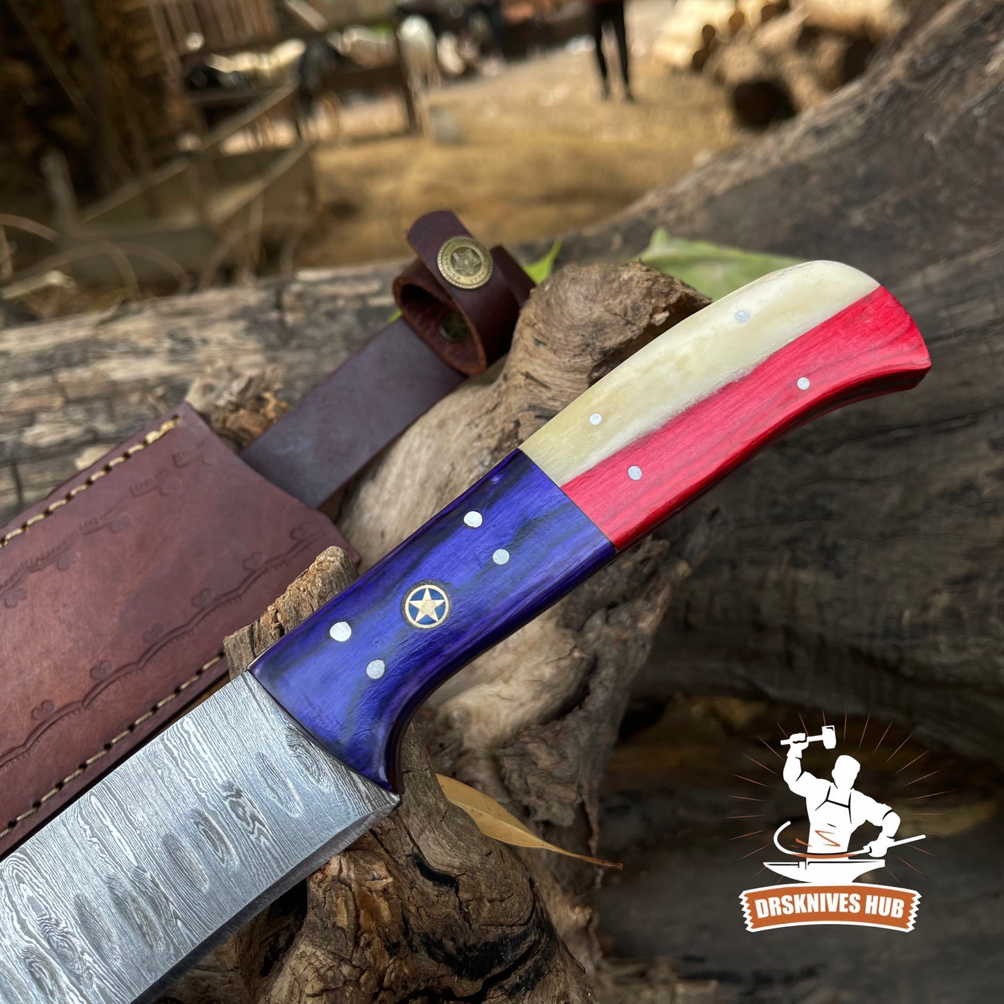 Texas Flag Handle Brisket Knife With Leather Sheath Cover | DRSKNIVES HUB