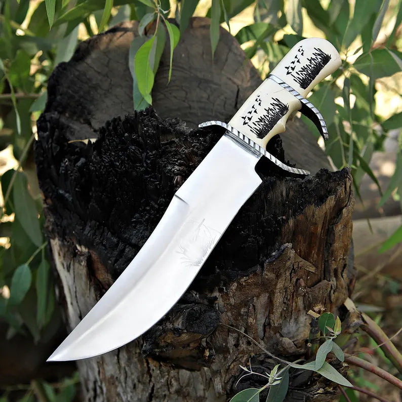 D2 Steel Hunting Knife With Resin Handle & Leather Sheath