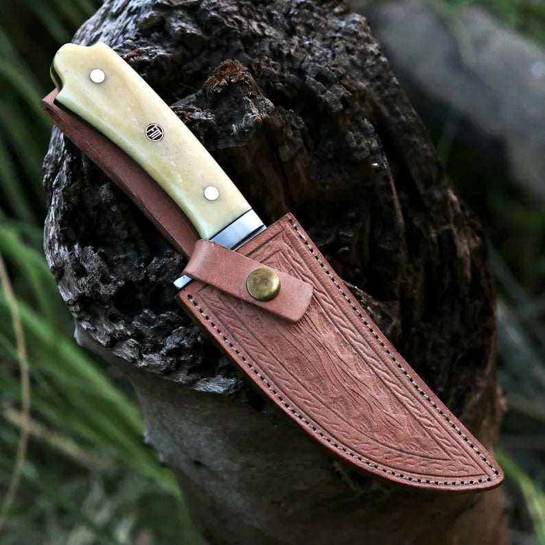 D2 Steel Skinner Knife 8.5" – Crown Bone Handle Mosaic Pins | DRSKNIVES HUB