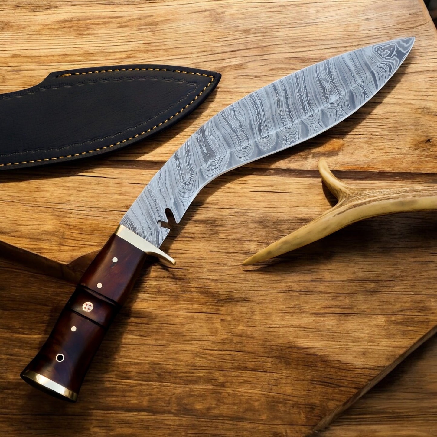 18” Full Tang Damascus Steel Gurkha Kukri Bowie Knife – Handmade Survival & Hunting Knife | DRS KNIVES HUB