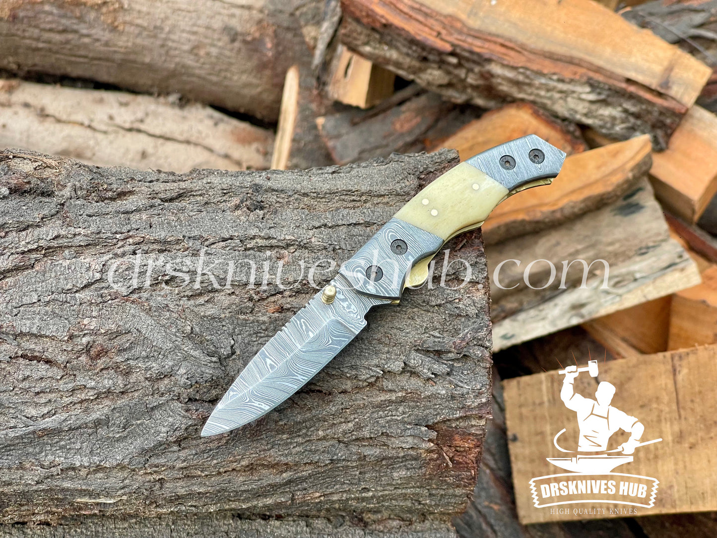 Bone Handle 6.5 Inches Handmade Damascus Steel Folding PocketKnife