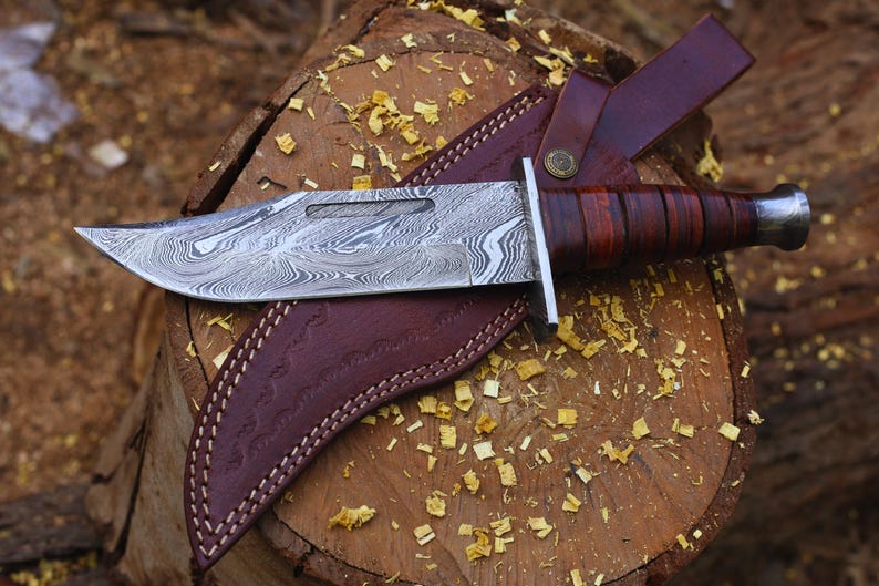 HUNTING BOWIE KNIFE HANDMADE DAMASCUS STEEL BLADE || DRS KNIVES HUB