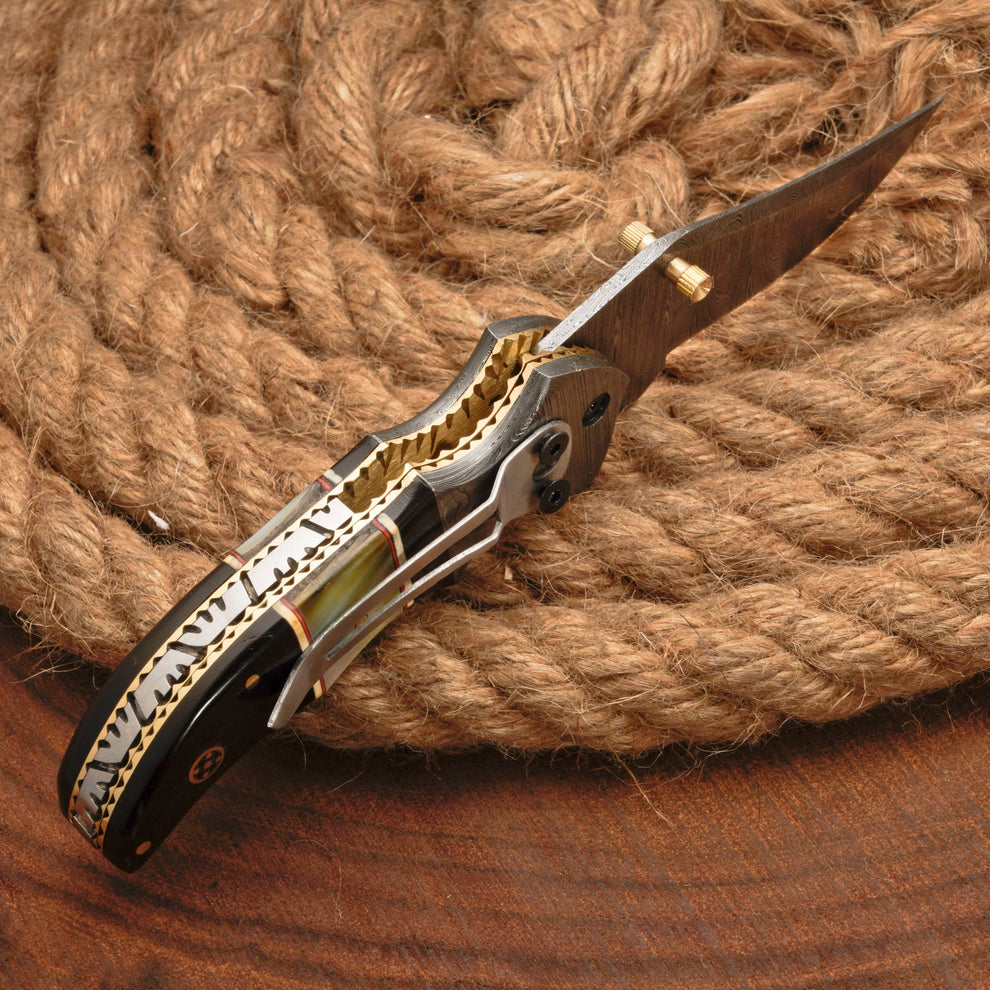 Custom made folding pocket knife with leather pouch || drs knives hub