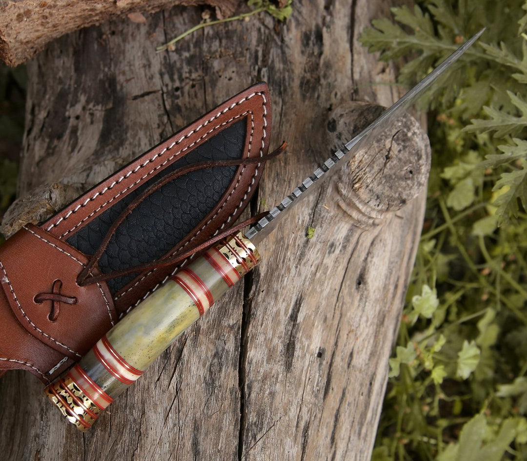 HANDMADE DAMASCUS STEEL KUKRI KNIFE WITH LEATHER SHEATH || DRS KNIVES HUB