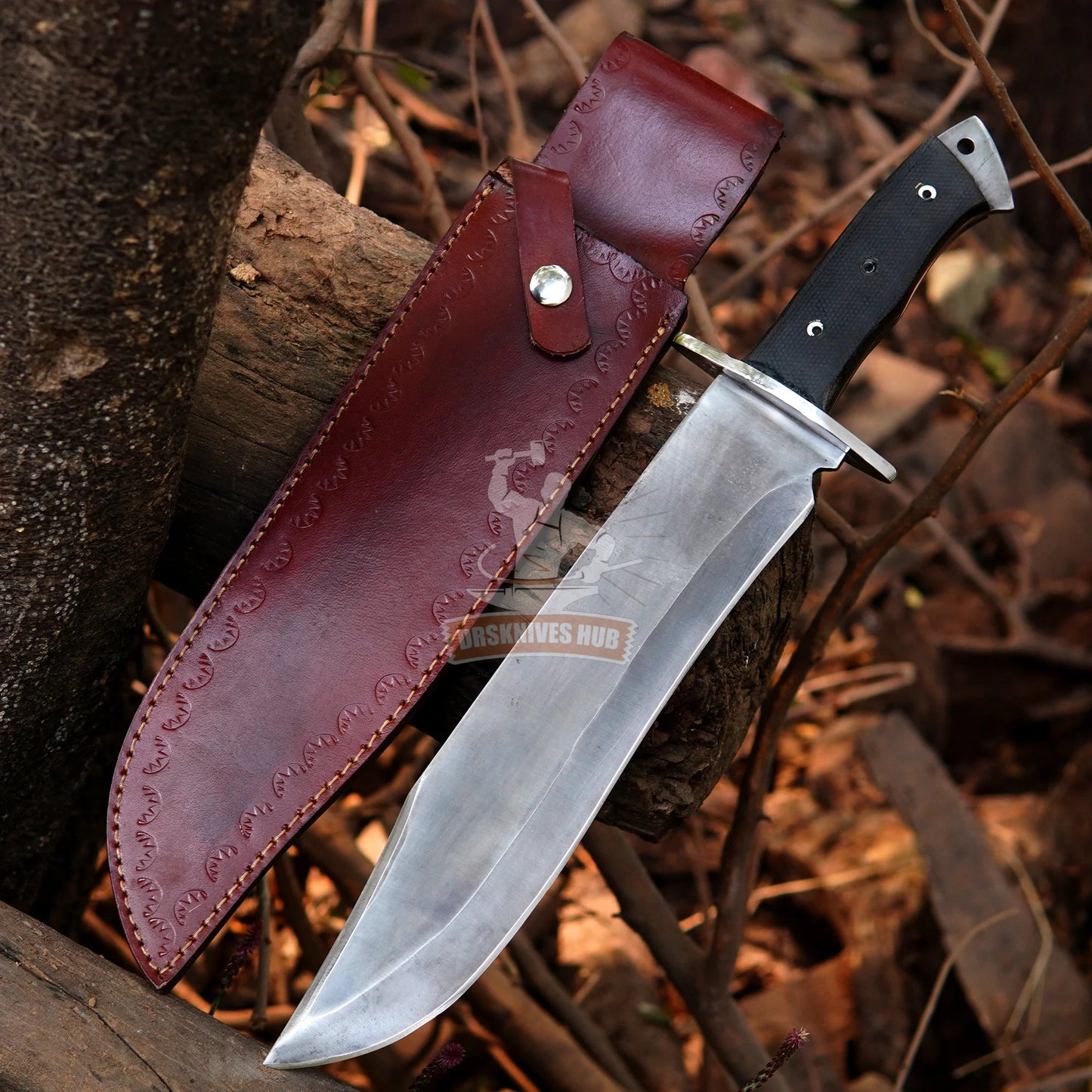 Bowie Knife 16" Black Micarta Handle With Leather Sheath | DRSKNIVES HUB