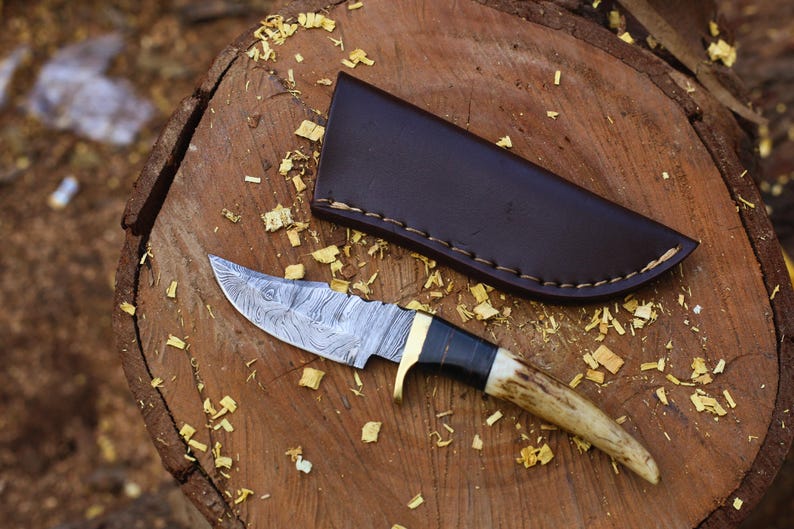 HANDMADE DAMASCUS STEEL SKINNER KNIFE WITH SHEATH || DRS KNIVES HUB