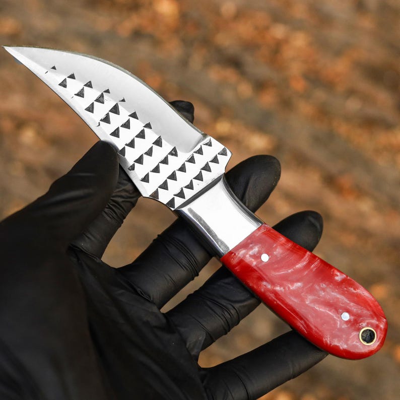 Handmade Rasp Steel Cowboy Bull Cutter Knife – Resin Handle | Premium Leather Sheath Included