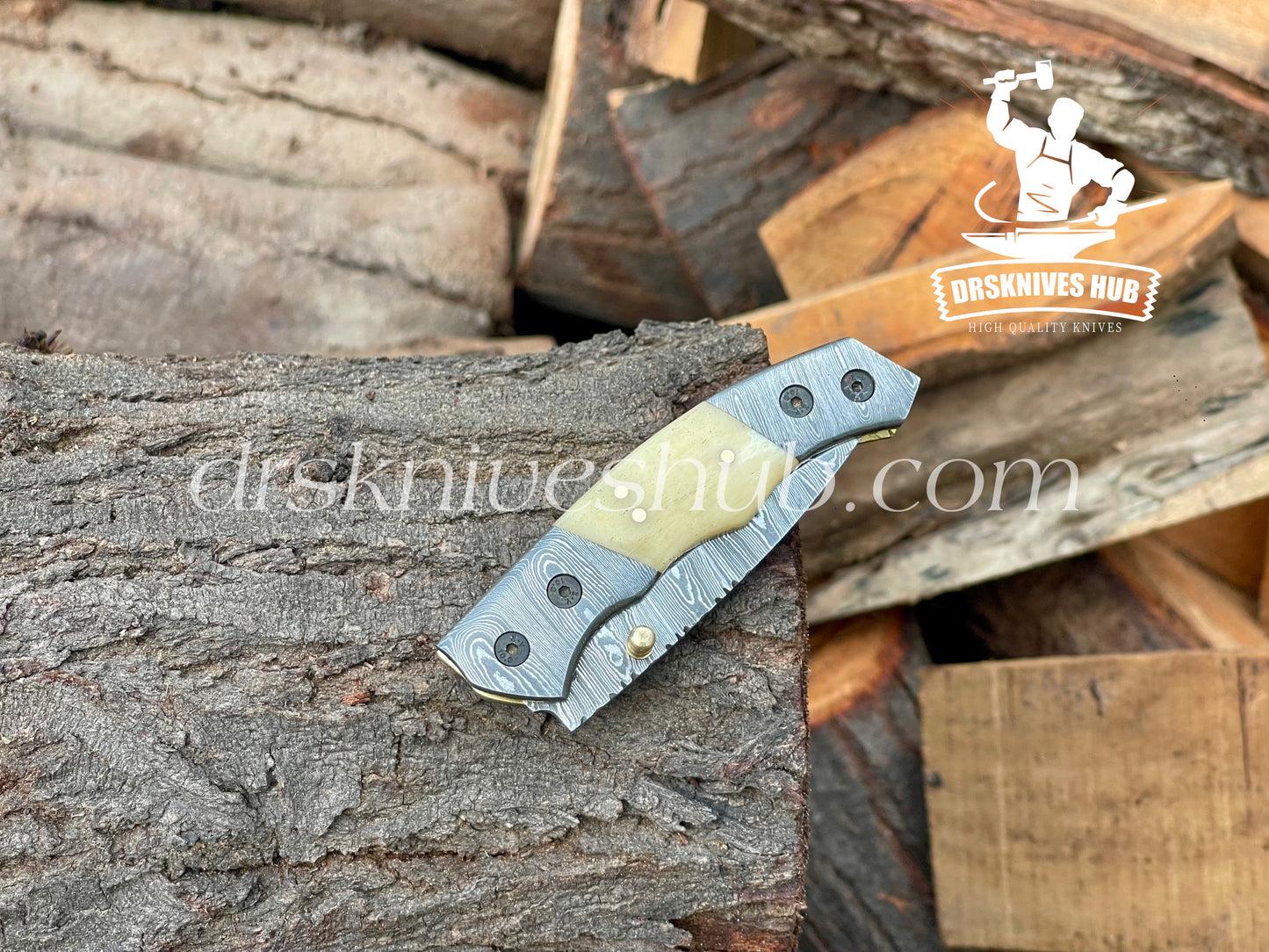 Bone Handle 6.5 Inches Handmade Damascus Steel Folding PocketKnife
