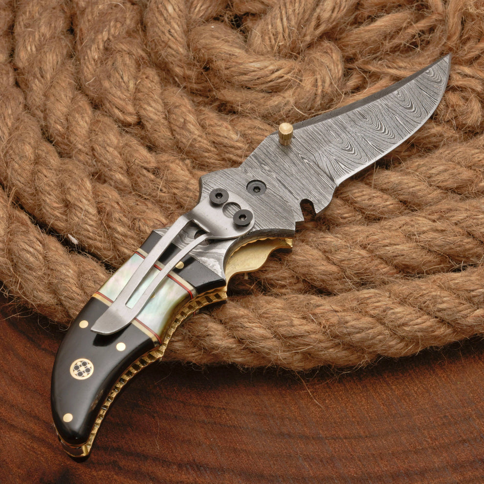 Custom made folding pocket knife with leather pouch || drs knives hub