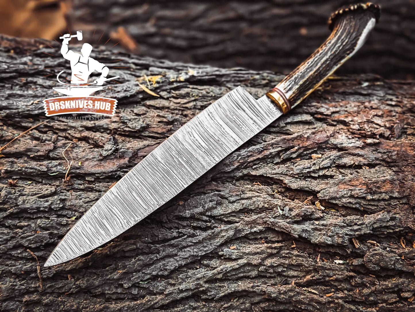 16” inches Handmade Chef Knife Custom Handmade Damascus Steel Kitchen Knife Antler Horn Handle