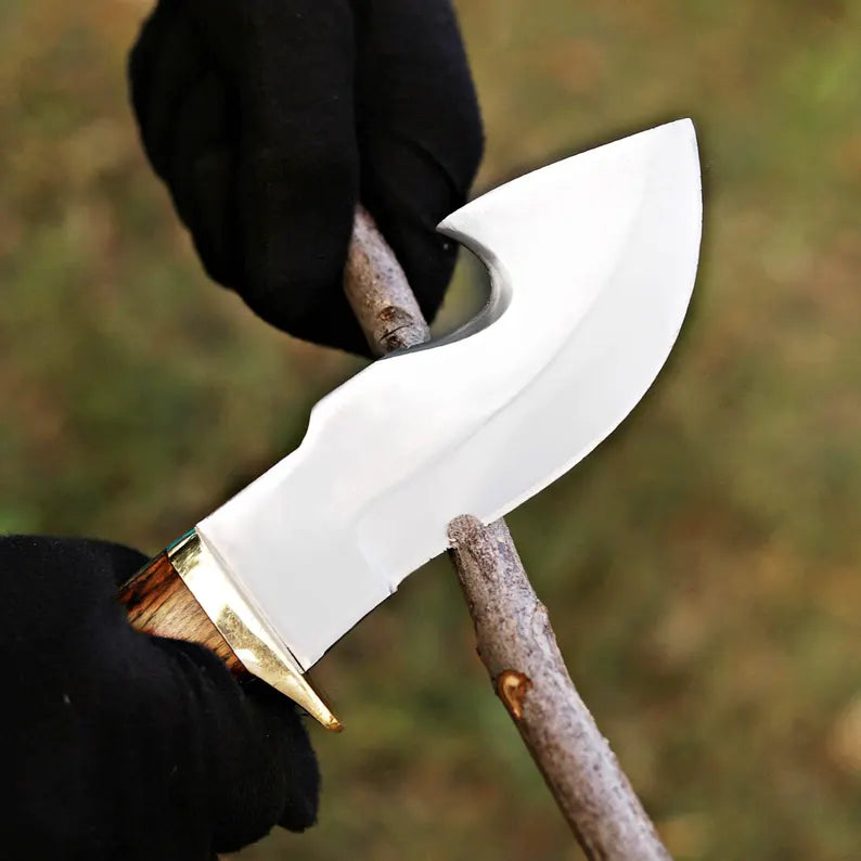 Pair Of 3 Custom Gut Hook Knife with Wood Handle & Luxurious Leather Sheath - Great Gift for Adventurers and Collectors