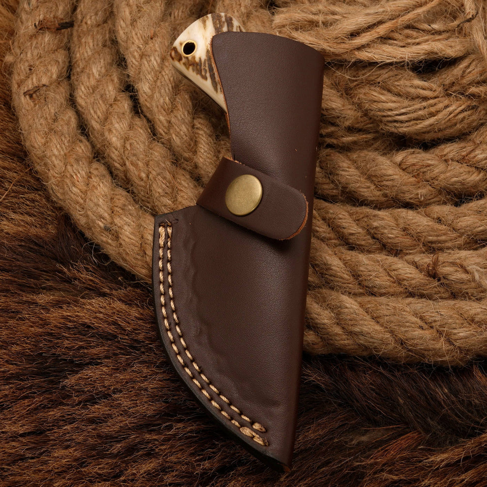 Antler Horn Handle Custom Handmade Skinner knife with leather wrap || drs knives hub