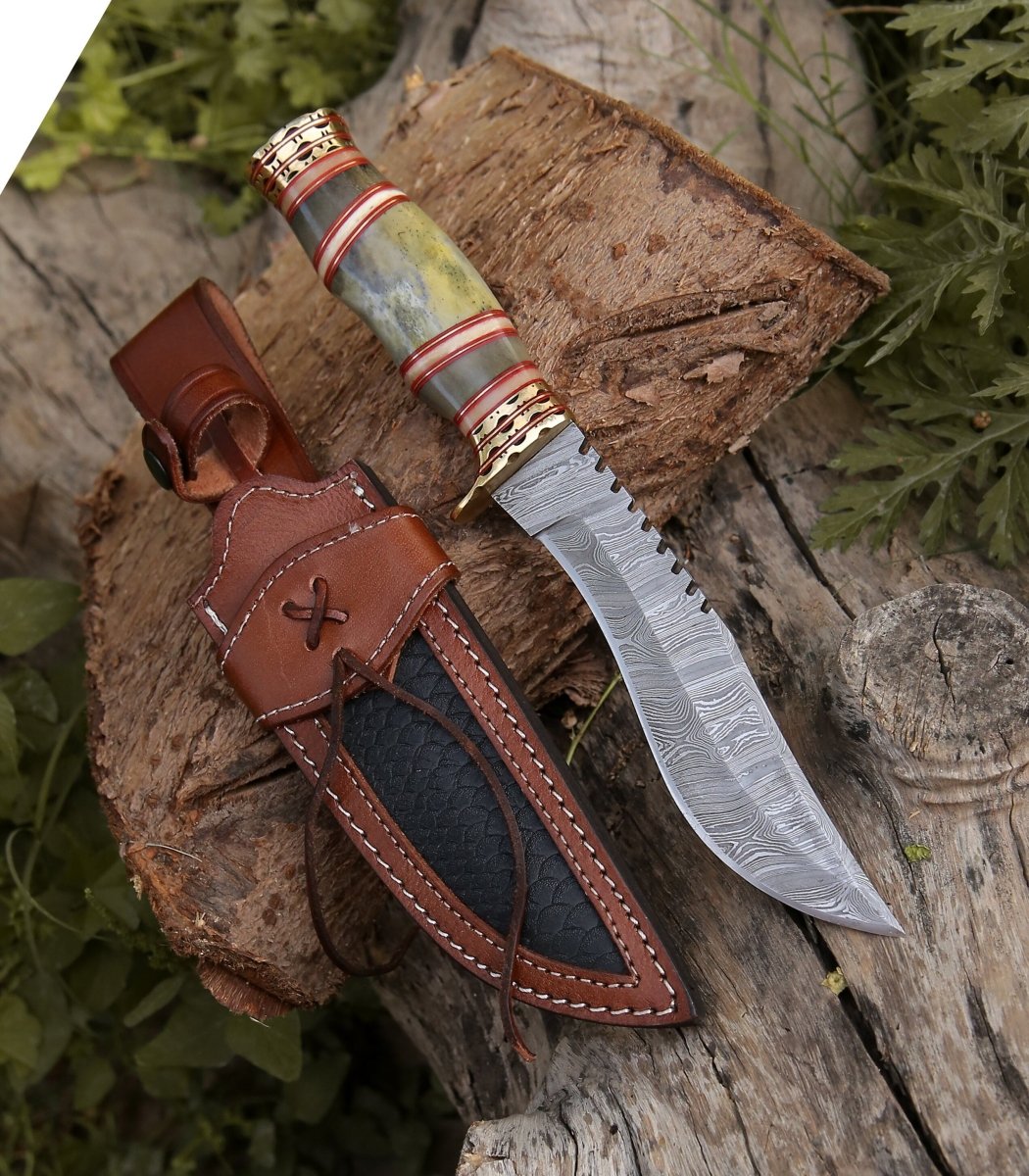 HANDMADE DAMASCUS STEEL KUKRI KNIFE WITH LEATHER SHEATH || DRS KNIVES HUB