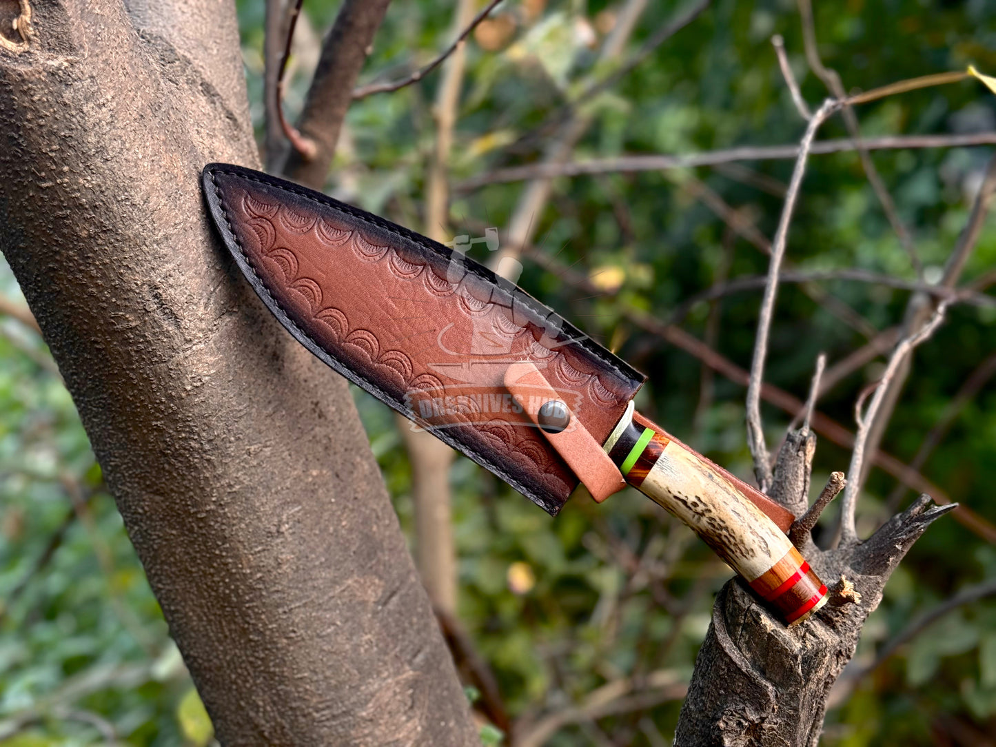 Handmade Damascus Steel Hunting Knife Stag Antler Handle Bowie Knife | DRSKNIVES HUB