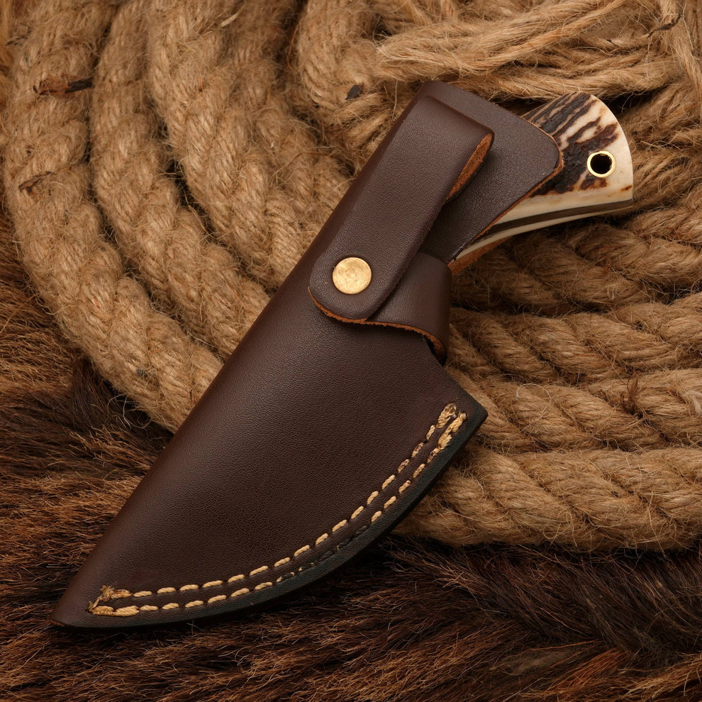 Antler Horn Handle Custom Handmade Skinner knife with leather wrap || drs knives hub