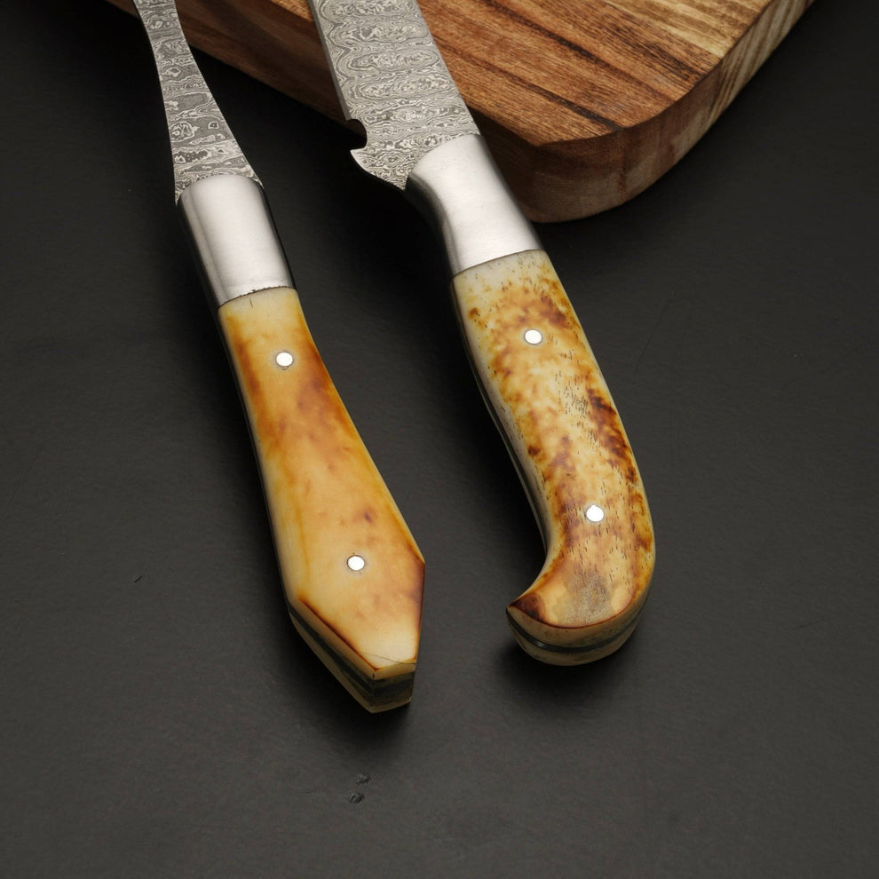Bone handle craving knife pair with leather sheath wrap|| Drs Knives Hub
