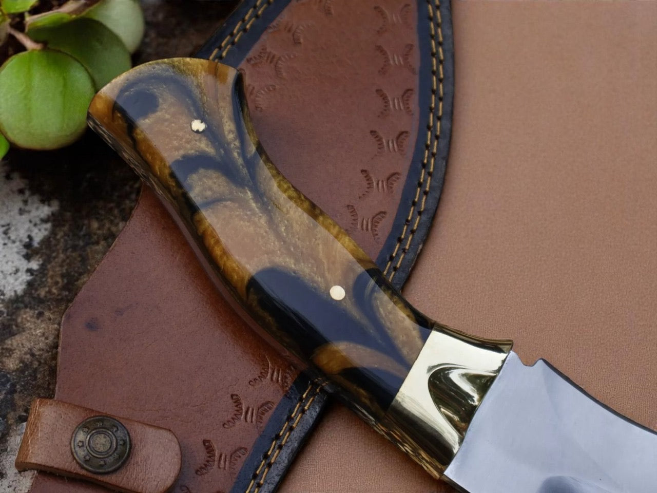 Resin Handle Custom Handmade Stainless Blade Edc Kukri Knife With leather sheath Cover || Drs Knives Hub