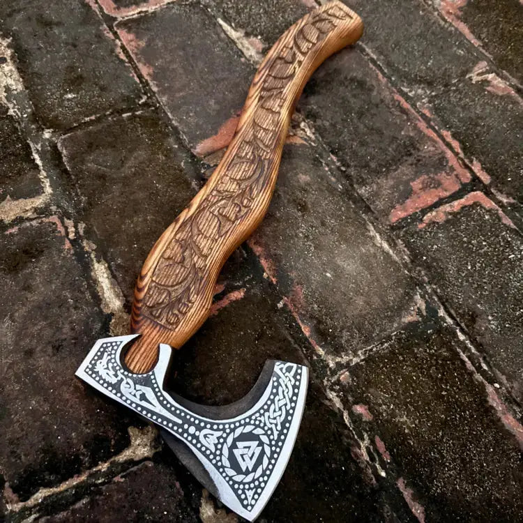 battle-ready Viking axe custom handmade axe with leather wrap|| DRSKNIVES HUB