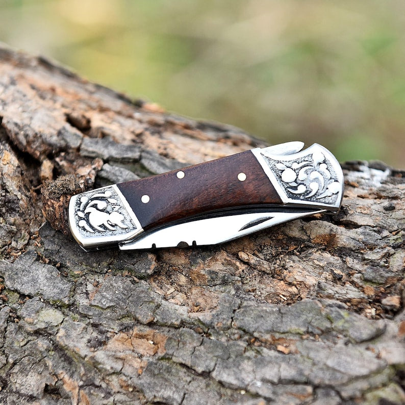 CUSTOM HANDMADE STAINLESS STEEL FOLDING POCKET KNIFE WITH LEATHER POUCH || DRS KNIVES HUB