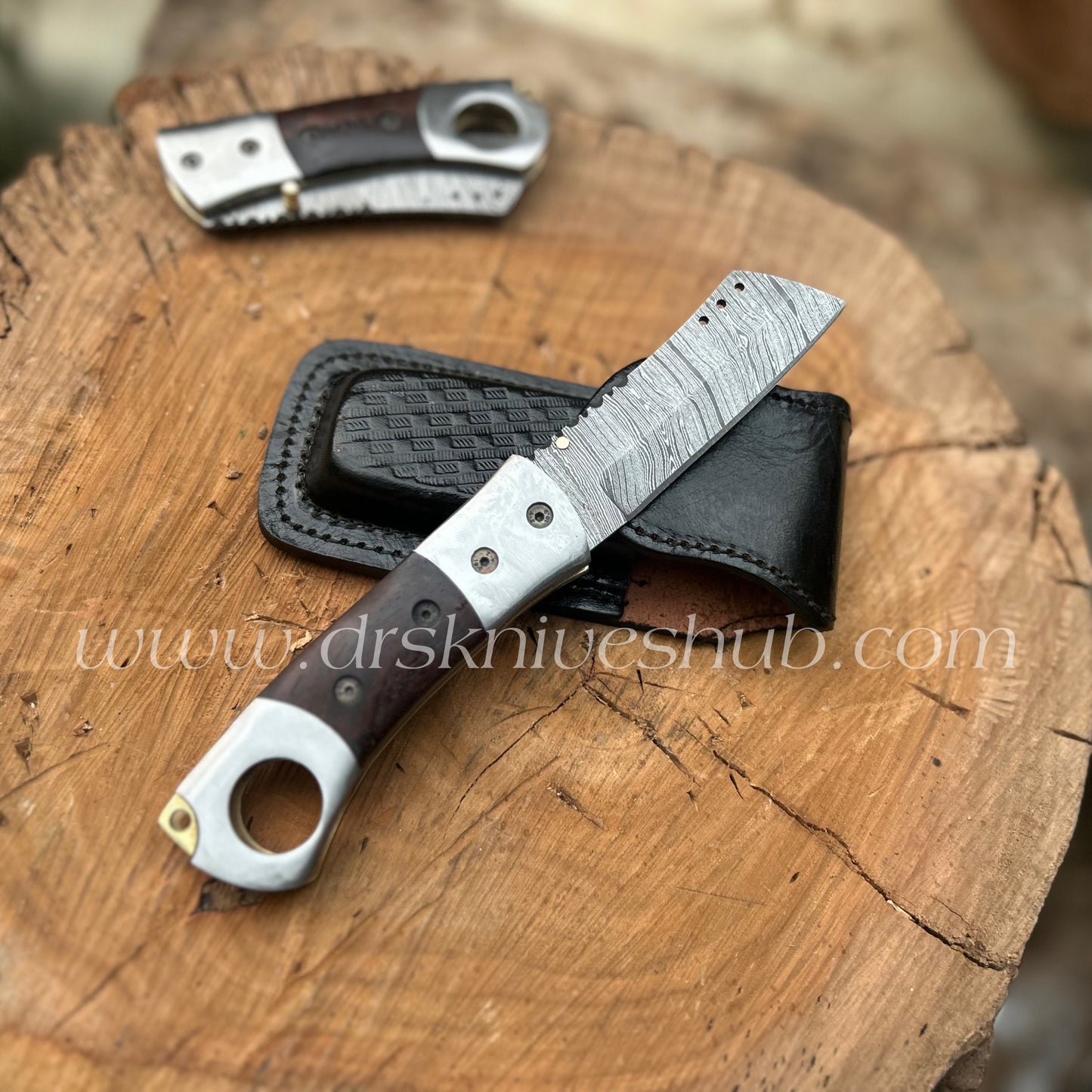 Cigar Cutter Beautiful Handmade Damascus Steel Cigar Cutter knife With leather Sheath Cover