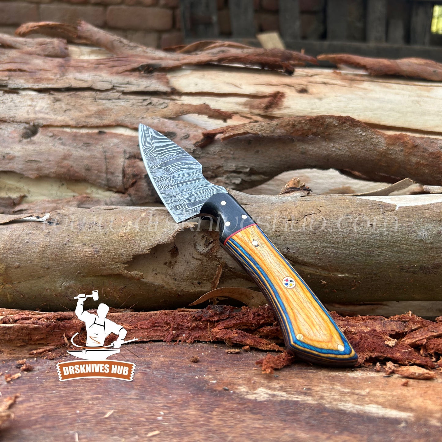 Handmade Damascus Hunting Knife – Fixed Blade Skinning Knife with wood Handle & Leather Sheath | Drs Knives Hub