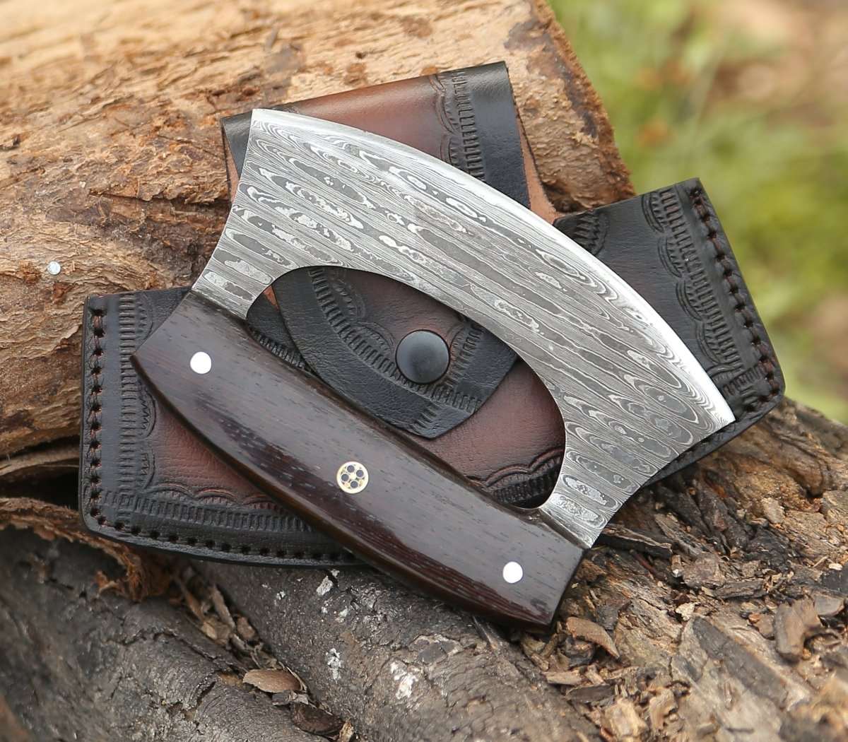 CUSTOM HANDMADE ULU KNIFE WITH EXOTIC WENGE WOOD HANDLE